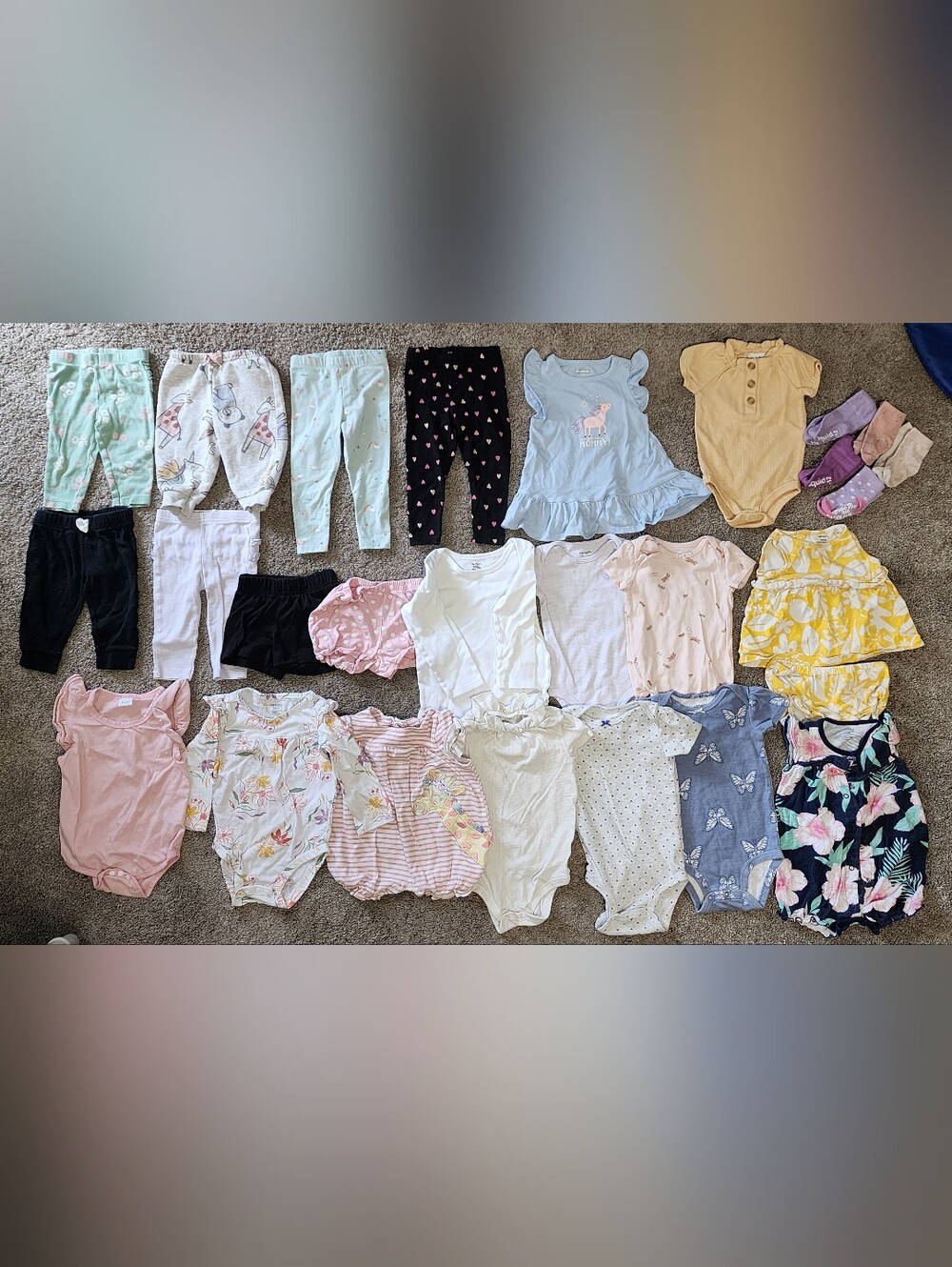 Baby Girls Clothes Lot, Sizes 6-9, 12, 18 Months, Onesies, Pants, Dresses, Socks